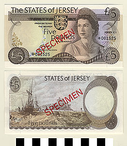 Thumbnail of Bank Note: Jersey Island, 5 Pounds (1992.23.0924B)