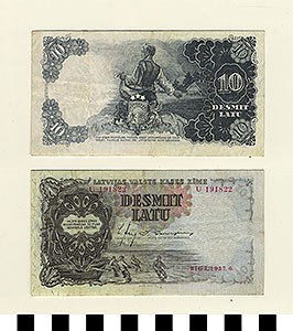 Thumbnail of Bank Note: Latvia, 10 Latu (1992.23.0971)