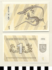 Thumbnail of Bank Note: Lithuania, 1 (?) (1992.23.0986)