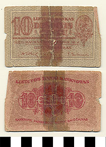 Thumbnail of Bank Note: Lithuania, 10 Centu (1992.23.0987)