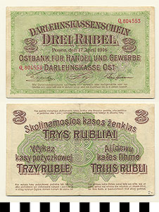Thumbnail of Bank Note: Lithuania, 3 Rubles (1992.23.0991)