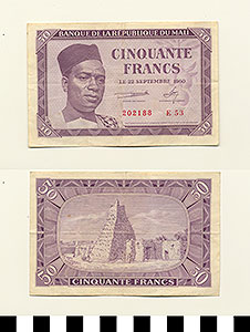 Thumbnail of Bank Note: Mali, 50 Francs (1992.23.1026)