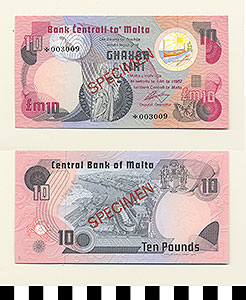 Thumbnail of Bank Note: Malta, 10 Pounds (1992.23.1027C)