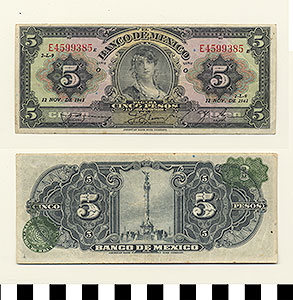 Thumbnail of Bank Note: Mexico, 5 Pesos (1992.23.1043A)