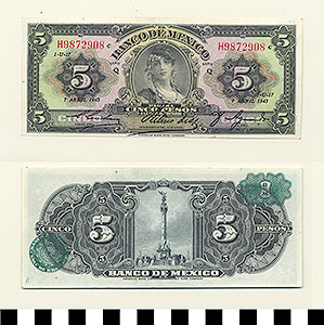 Thumbnail of Bank Note: Mexico, 5 Pesos (1992.23.1044B)