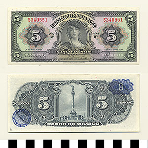 Thumbnail of Bank Note: Mexico, 5 Pesos (1992.23.1050A)