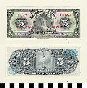 Thumbnail of Bank Note: Mexico, 5 Pesos (1992.23.1059F)