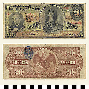 Thumbnail of Bank Note: Mexico, 20 Pesos (1992.23.1166)