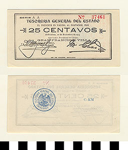 Thumbnail of Bank Note: Mexico, 25 Centavos (1992.23.1318)