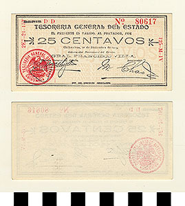 Thumbnail of Bank Note: Mexico, 25 Centavos (1992.23.1319)