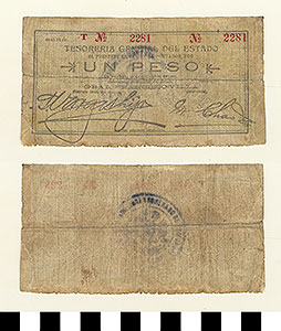 Thumbnail of Bank Note: Mexico, 1 Peso (1992.23.1321)