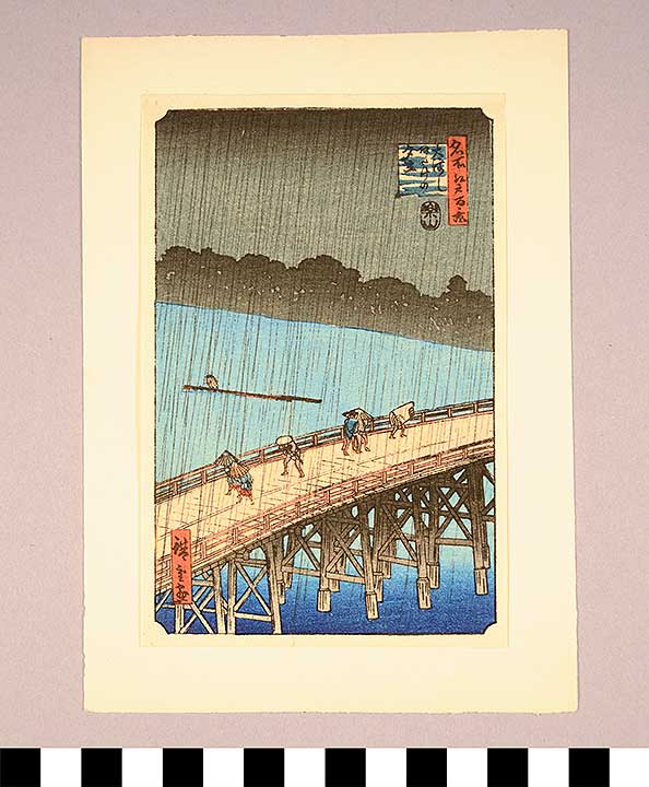 Thumbnail of Woodblock Print, Ukiyo-e: Sudden Shower over Shin-Ōhashi Bridge and Atake (1900.43.0071J)