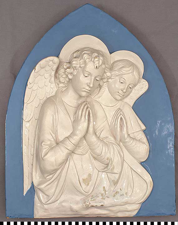 Thumbnail of Altarpiece: Two Angels, Style of Luca della Robia Workshop (1916.09.0001)