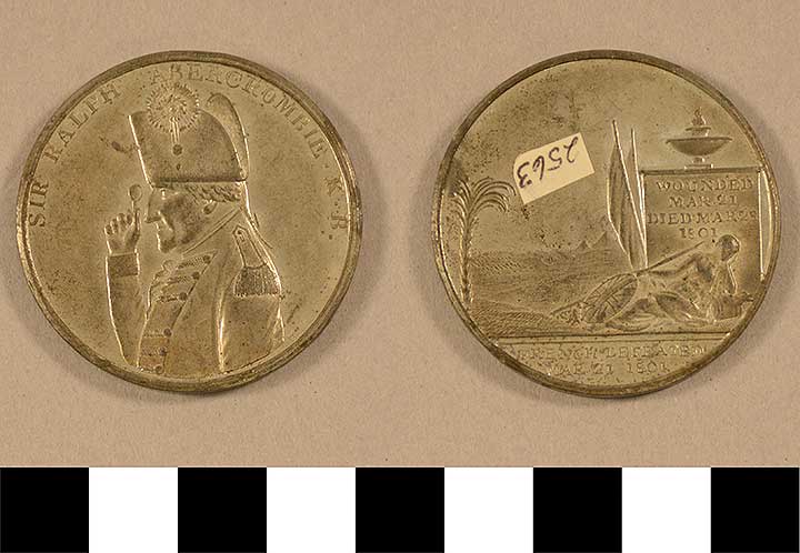 Thumbnail of Commemorative Medal: Death of Abercrombie 3/1801 at Battle of Nile. White Metal.  (1971.15.2563)