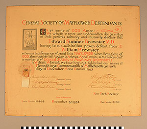 Thumbnail of Certificate: General Society of Mayflower Descendants (1972.06.0003A)
