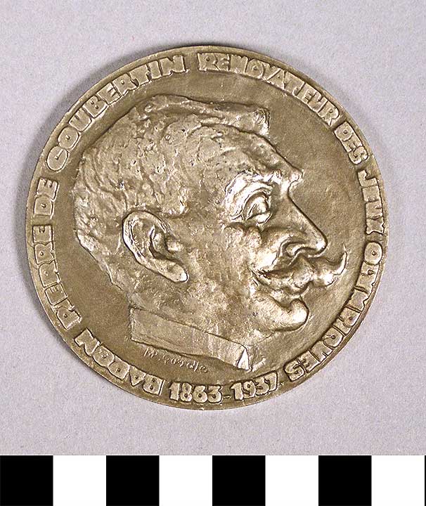Thumbnail of Olympic Commemorative Medallion: "Baron Pierre De Coubertin Renovateur Des Jeux Olympiques 1863-1937" (1977.01.0713)