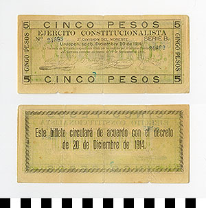 Thumbnail of Bank Note: Mexico, 5 Pesos (1992.23.1392)