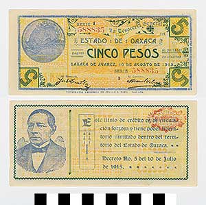 Thumbnail of Bank Note: Mexico, 5 Pesos (1992.23.1413)