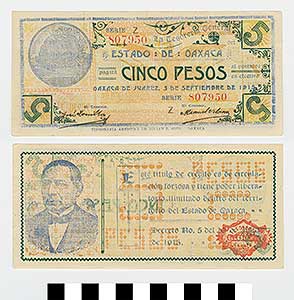 Thumbnail of Bank Note: Mexico, 5 Pesos (1992.23.1414)