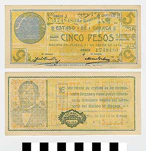 Thumbnail of Bank Note: Mexico, 5 Pesos (1992.23.1417)