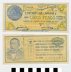 Thumbnail of Bank Note: Mexico, 5 Pesos (1992.23.1418)