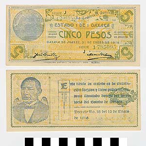Thumbnail of Bank Note: Mexico, 5 Pesos (1992.23.1419)