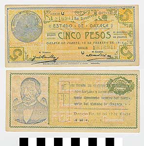 Thumbnail of Bank Note: Mexico, 5 Pesos (1992.23.1420)