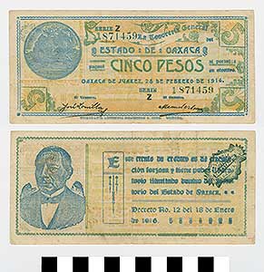 Thumbnail of Bank Note: Mexico, 5 Pesos (1992.23.1422)