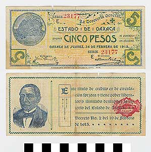 Thumbnail of Bank Note: Mexico, 5 Pesos (1992.23.1423)