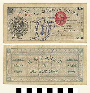 Thumbnail of Bank Note: Mexico, 5 Pesos (1992.23.1454)