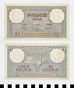 Thumbnail of Bank Note: Morocco, 20 Francs (1992.23.1495)