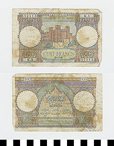 Thumbnail of Bank Note: Morocco, 100 Francs (1992.23.1503)