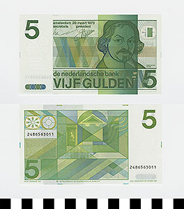 Thumbnail of Bank Note: Netherlands, 5 Gulden (1992.23.1529)
