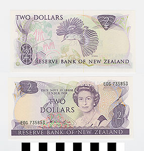 Thumbnail of Bank Note: New Zealand, 2 Dollars (1992.23.1555)