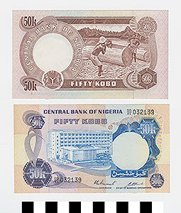 Thumbnail of Bank Note: Nigeria, 50 Kobo (1992.23.1565)