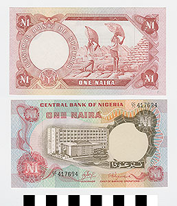 Thumbnail of Bank Note: Nigeria, 1 Naira (1992.23.1566)