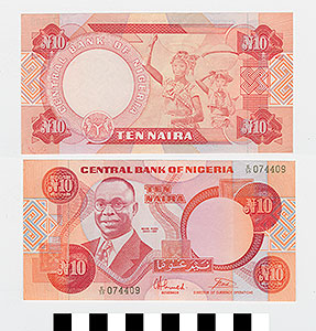 Thumbnail of Bank Note: Nigeria, 10 Naira (1992.23.1567)