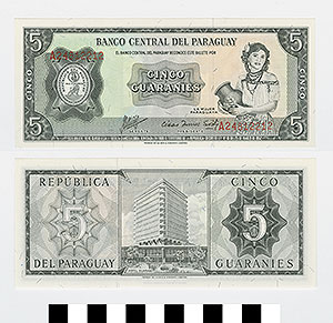 Thumbnail of Bank Note: Paraguay, 5 Guaranies (1992.23.1595)