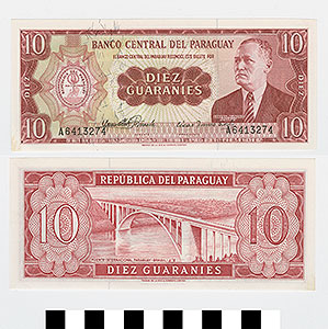 Thumbnail of Bank Note: Paraguay, 10 Guaranies (1992.23.1596)