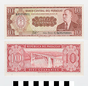Thumbnail of Bank Note: Paraguay, 10 Guaranies (1992.23.1597)
