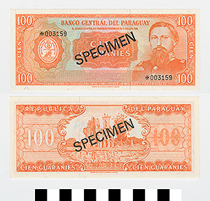 Thumbnail of Bank Note: Paraguay, 100 Guaranies (1992.23.1598A)