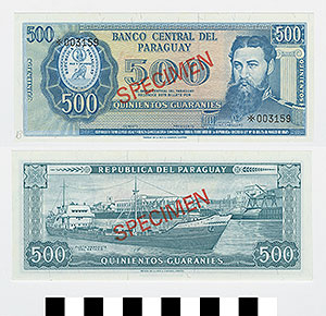 Thumbnail of Bank Note: Paraguay, 500 Guaranies (1992.23.1598B)