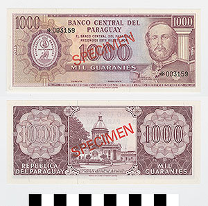 Thumbnail of Bank Note: Paraguay, 1,000 Guaranies (1992.23.1598C)