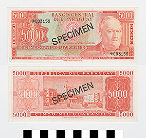 Thumbnail of Bank Note: Paraguay, 5,000 Guaranies (1992.23.1598D)