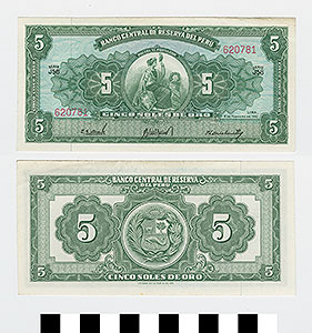 Thumbnail of Bank Note: Peru, 5 Soles de Oro (1992.23.1601)