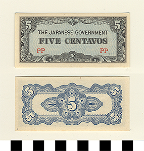 Thumbnail of Japanese Government-Issued Philippine Occupation Fiat Bank Note: 5 Centavos (1992.23.1615P)