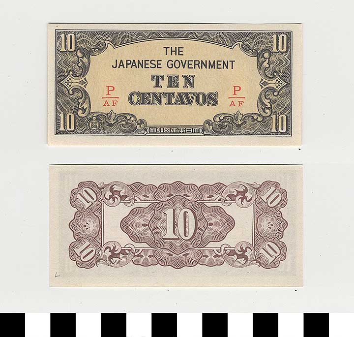 Thumbnail of Japanese Government-Issued Philippine Occupation Fiat Bank Note: 10 Centavos (1992.23.1619L)