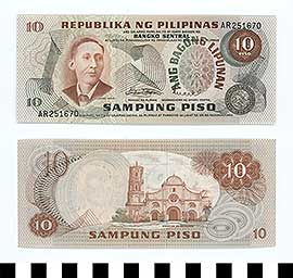 Thumbnail of Republic of the Philippines Bank Note: 10 Piso  (1992.23.1649)