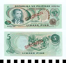 Thumbnail of Republic of the Philippines Bank Note: 5 Pisos (1992.23.1655B)