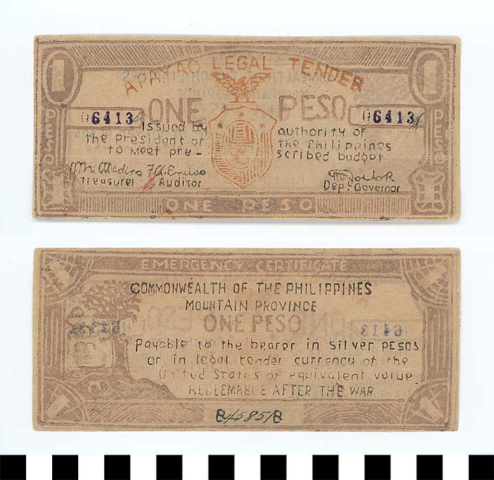 Thumbnail of Philippine Commonwealth Government Apayao Mountain Province Emergency Circulating Bank Note: 1 Peso (1992.23.1662)